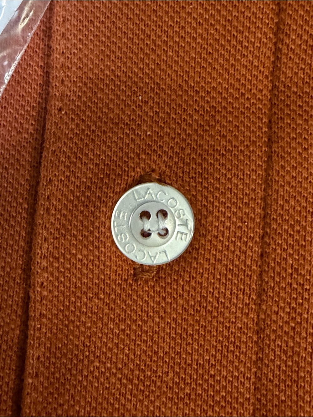 Lacoste Mens Rust Orange Long Sleeve Polo with Striped Collar - Picture 7 of 8
